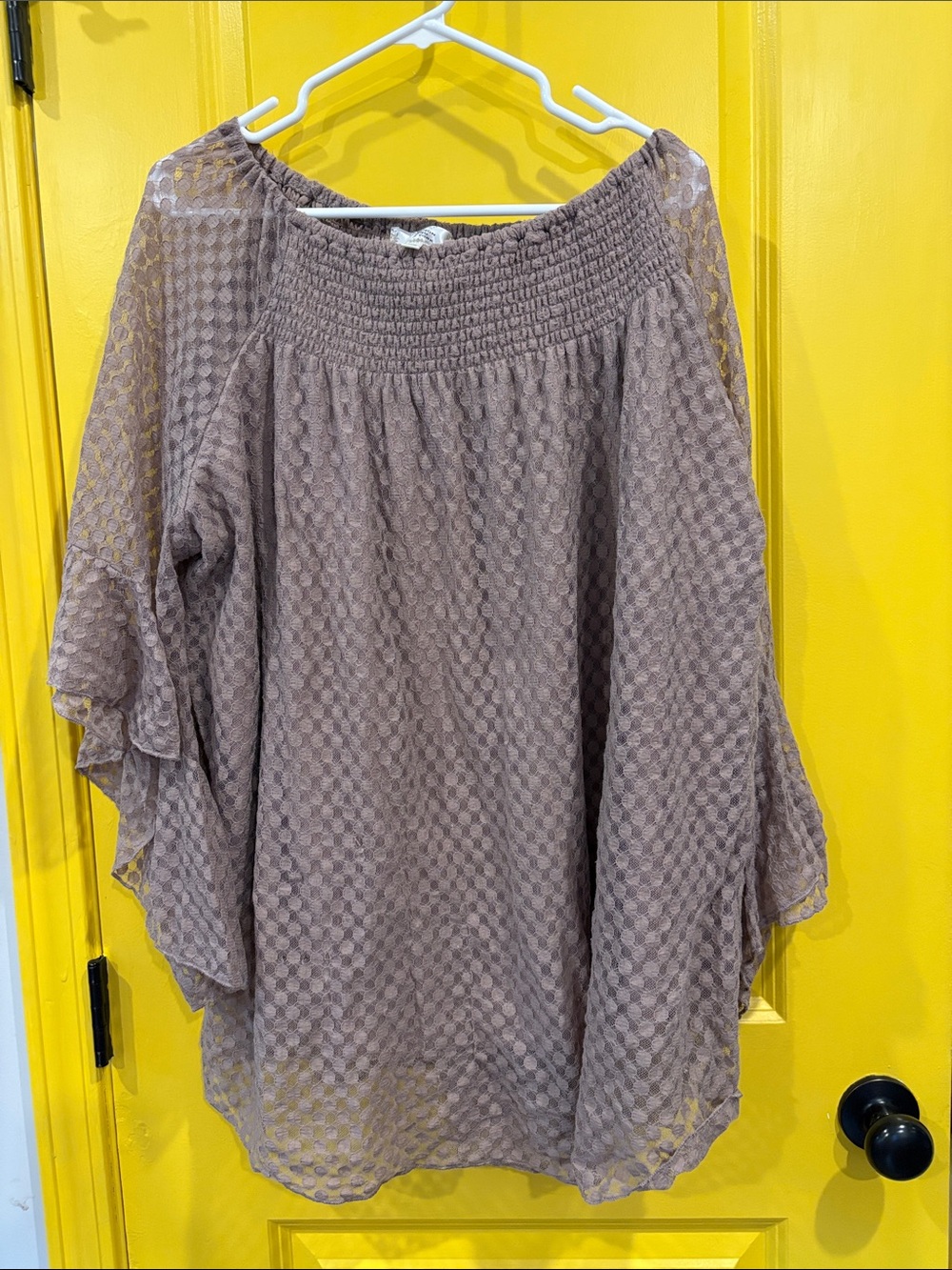 Dark Mauve Textured Off-Shoulder Women's Top